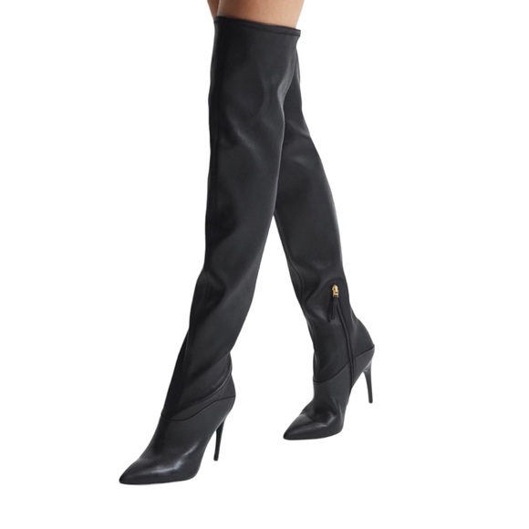 REISS Caia High Heel Over The Knee Black Leather Boots Women's Size 8 - Picture 2 of 11
